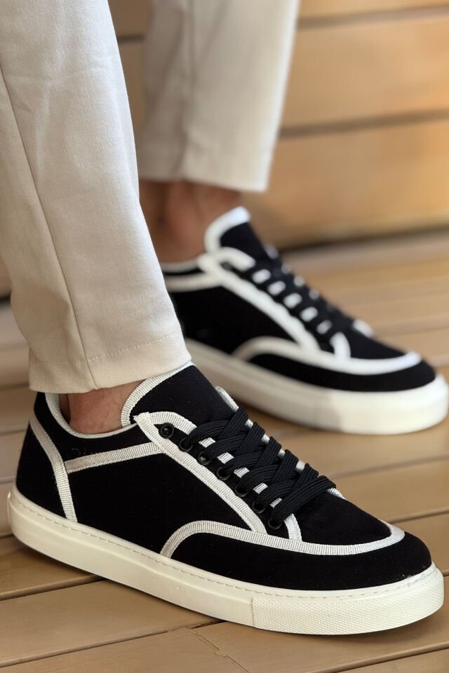 MN2505 - Keten Erkek Ayakkabı SİYAH - BEYAZ