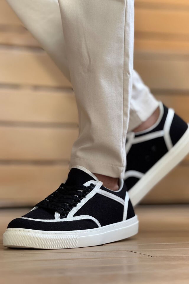 MN2505 - Keten Erkek Ayakkabı SİYAH - BEYAZ