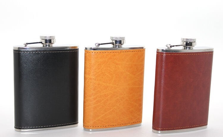 Paslanmaz Çelik Tekli 8 Oz Derili Matara