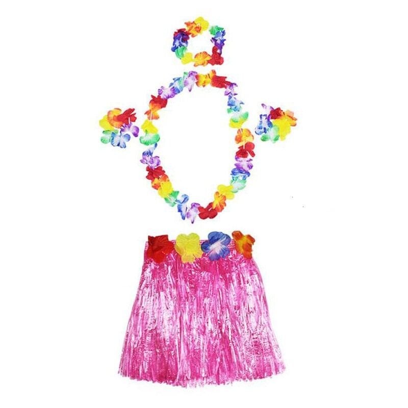 Pembe Hawaii Seti - Kolye, Etek, Taç ve Bileklik