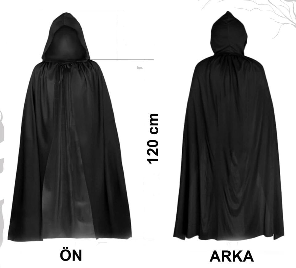 Siyah Uzun Pelerin 120 cm Kapüşonlu