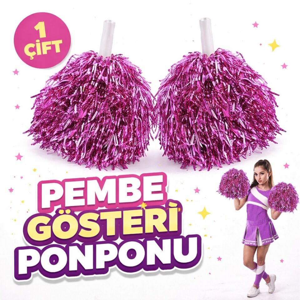 1 Çift Pembe Okul Gösteri Ponponları Ekstra Dolgun