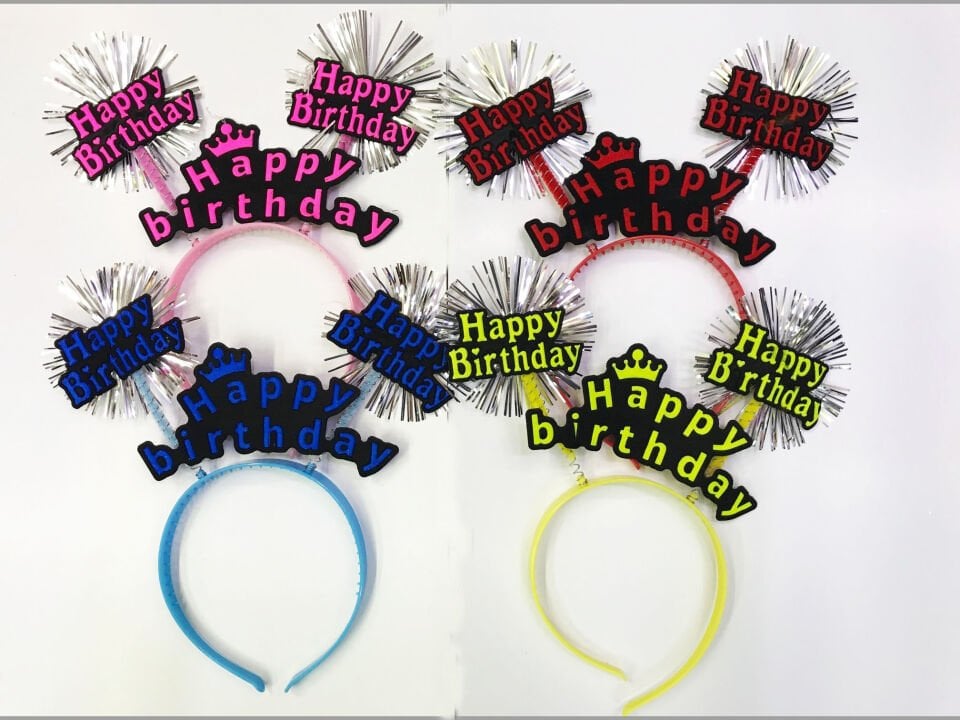 Happy Birthday Neon Renk Doğum Günü Tacı - 12 Adet