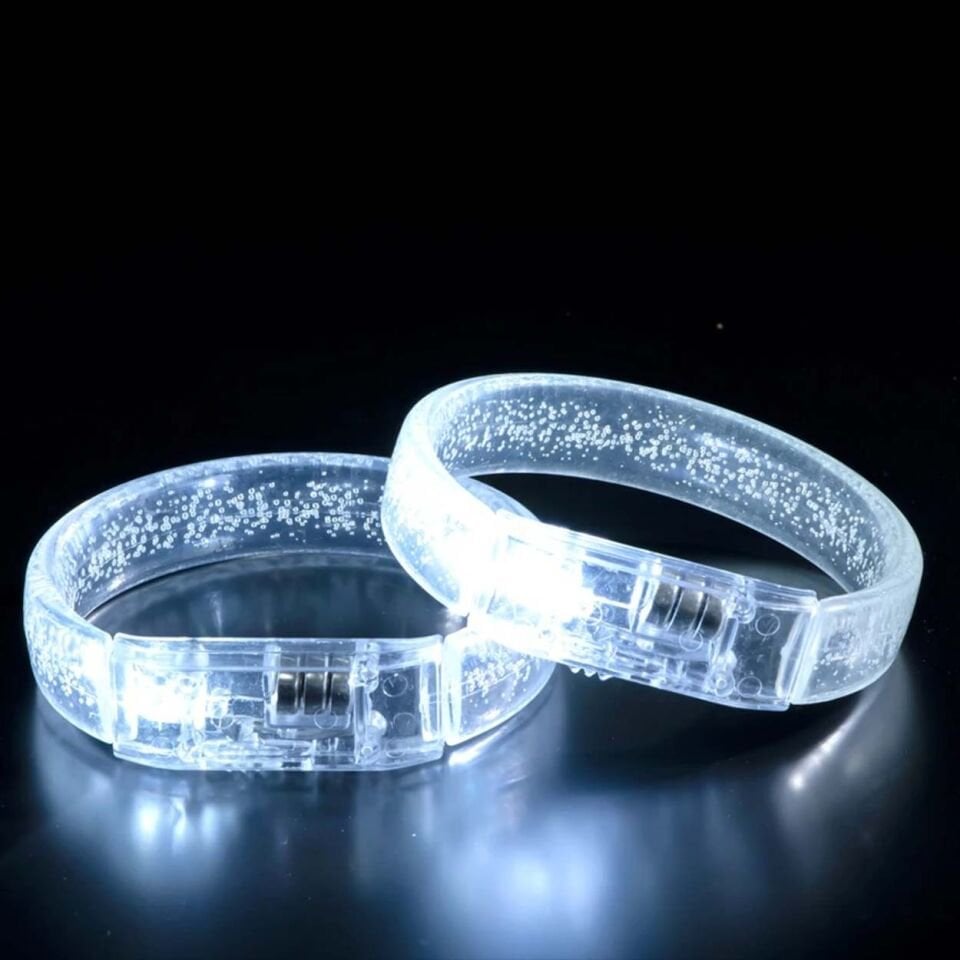 Beyaz-Gümüş Led Işıklı Baskı Yapılabilen Pilli Bileklik Bilezik